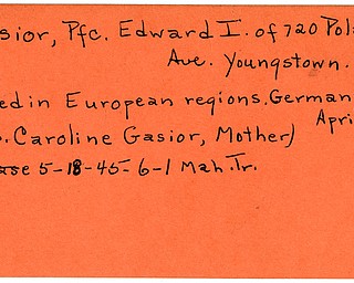 World War II, Vindicator, Edward I. Gasior, Youngstown, killed, Europe, Germany, Caroline Gasior, 1945, Mahoning, Trumbull