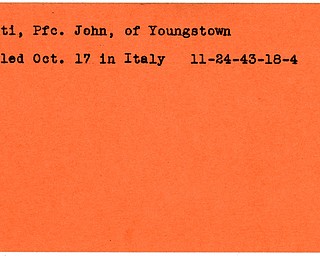 World War II, Vindicator, John Gatti, Youngstown, killed, Italy, 1943