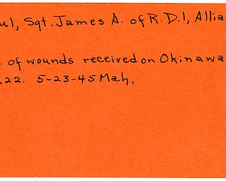 World War II, Vindicator, James A. Gaul, Alliance, wounded, Killed, Okinawa, 1945, Mahoning