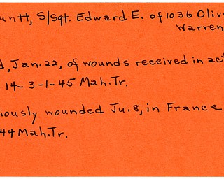 World War II, Vindicator, Edward E. Gauntt, Warren, killed, wounded, 1945, Mahoning, Trumbull, France, 1944