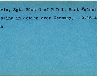 World War II, Vindicator, Edward Gavin, East Palestine, missing, Germany, 1944, Mahoning