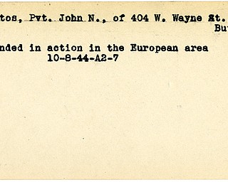 World War II, Vindicator, John N. Gazetos, Butler, wounded, Europe, 1944