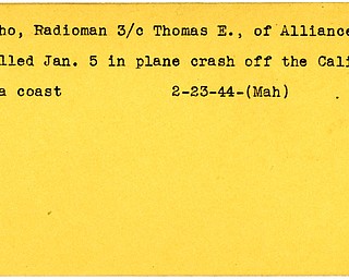 World War II, Vindicator, Thomas E. Geho, radioman, Alliance, killed, plane crash, California, 1944, Mahoning