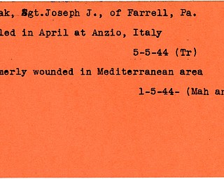 World War II, Vindicator, Joseph J. Geiak, Farrell, killed, Italy, 1944, Trumbull, wounded, Mediterranean, Mahoning