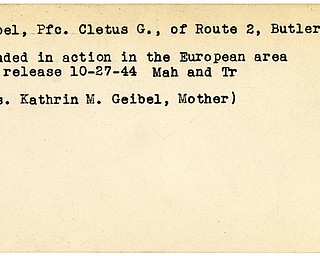 World War II, Vindicator, Cletus G. Geibel, Butler, wounded, Europe, 1944, Mahoning, Trumbull, Kathrin M. Geibel