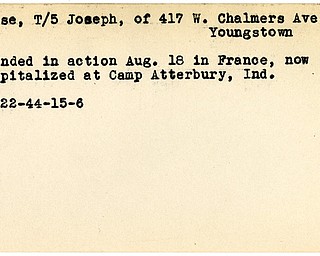 World War II, Vindicator, Joseph Geise, Youngstown, wounded, France, hospitalized, 1944
