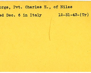 World War II, Vindicator, Charles E. George, Niles, died, Italy, 1943, Trumbull