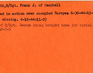 World War II, Vindicator, Frank J. George, Campbell, killed, Europe, 1944, missing, 1949
