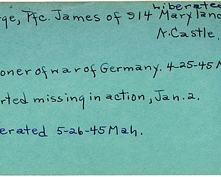 World War II, Vindicator, James George, liberated, New Castle, prisoner, Germany, 1945, Mahoning, Trumbull, missing