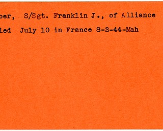 World War II, Vindicator, Franklin J. Gerber, Alliance, killed, France, 1944, Mahoning