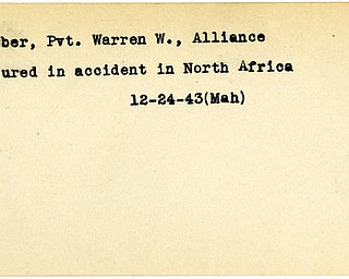 World War II, Vindicator, Warren W. Gerber, Alliance, wounded, accident, Africa, 1943, Mahoning