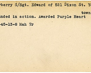 World War II, Vindicator, Edward Gerberry, Youngstown, wounded, award, Purple Heart, 1945, Mahoning, Trumbull