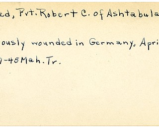 World War II, Vindicator, Robert C. Gered, Ashtabula, wounded, Germany, 1945, Mahoning, Trumbull