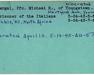 World War II, Vindicator, Michael R. Gergal, Youngstown, liberated, prisoner, Italy, 1943, Africa, Trumbull