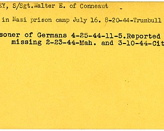 World War II, Vindicator, Walter E. Getsey, Conneaut, died, prisoner, Germany, 1944, Trumbull, missing, Mahoning