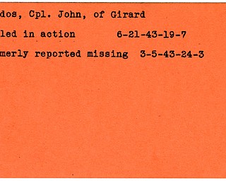 World War II, Vindicator, John Geydos, Girard, killed, missing, 1943