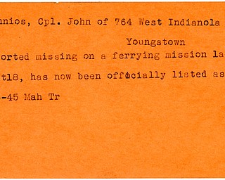 World War II, Vindicator, John Giannios, Youngstown, missing, 1945, died, Mahoning, Trumbull