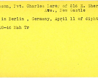 World War II, Vindicator, Charles Leroy Gibson, New Castle, died, Berlin, ill, 1946, Mahoning, Trumbull