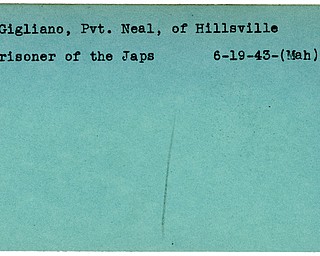 World War II, Vindicator, Neal Gigliano, Hillsville, prisoner, Japanese, 1943, Mahoning