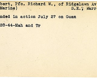 World War II, Vindicator, Richard W. Gilbert, Warren, Marine, wounded, Guam, 1944, Mahoning, Trumbull