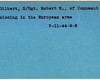 World War II, Vindicator, Robert N. Gilbert, Conneaut, missing Europe, 1944