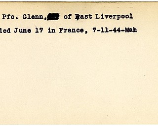 World War II, Vindicator, Glenn Gill, East Liverpool, wounded, France, 1944, Mahoning