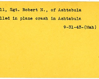World War II, Vindicator, Robert N. Gill, Ashtabula, killed, plane crash, 1943, Mahoning