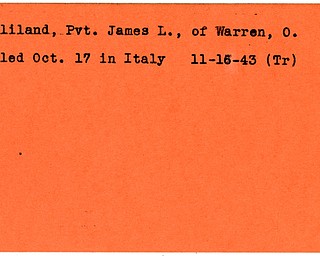 World War II, Vindicator, James L. Gilliland, Warren, killed, Italy, 1943, Trumbull