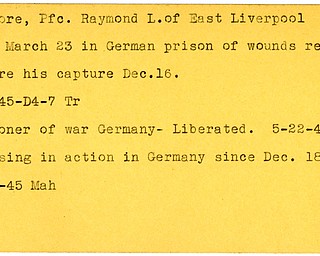 World War II, Vindicator, Raymond L. Gilmore, died, wounded, killed, Germany, prisoner, 1945, Trumbull, missing, Mahoning