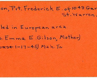 World War II, Vindicator, Frederick E. Gilson, Warren, killed, Europe, Emma E. Gilson, 1945, Mahoning, Trumbull