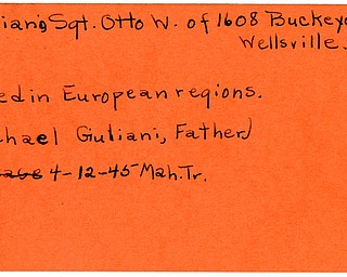 World War II, Vindicator, Otto W. Giuliano, Wellsville, killed, Europe, Michael Giuliano, 1945, Mahoning, Trumbull