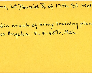 World War II, Vindicator, Donald R. Givens, Wellsville, killed, accident, crash, Los Angeles, 1945, Trumbull, Mahoning