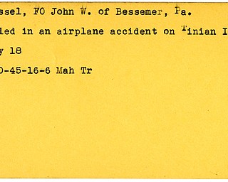 World War II, Vindicator, John W. Glassel, Bessemer, killed, accident, crash, Tinian Island, 1945, Mahoning, Trumbull