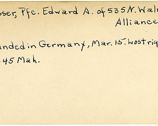 World War II, Vindicator, Edward A. Glasser, Alliance, wounded, Germany, 1945, Mahoning