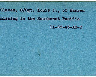 World War II, Vindicator, Louis J. Glaven, Warren, missing, Pacific, 1943