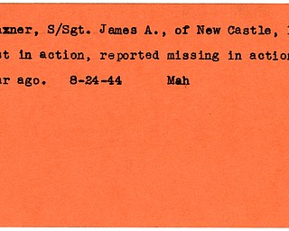 World War II, Vindicator, James A. Glazner, New Castle, missing, 1944, Mahoning