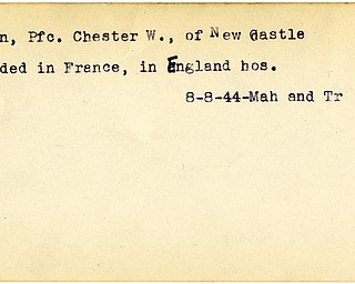 World War II, Vindicator, Chester W. Glenn, New Castle, wounded, France, England Hospital, 1944, Mahoning, Trumbull
