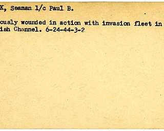 World War II, Vindicator, Paul B. Glock, seaman, wounded, 1944