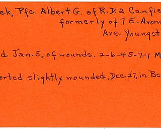 World War II, Vindicator, Albert G. Gluck, Youngstown, wounded, killed, 1945, Mahoning, Trumbull, Belgium