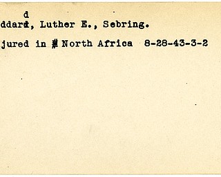World War II, Vindicator, Luther E. Goddard, Sebring, wounded, Africa, 1943