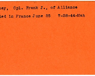 World War II, Vindicator, Frank J. Godney, Alliance, killed, France, 1944, Mahoning