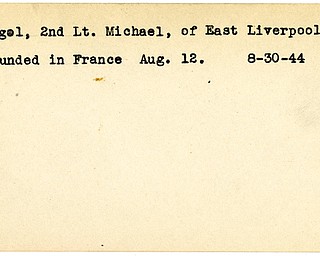 World War II, Vindicator, Michael Gogol, East Liverpool, wounded, France, 1944