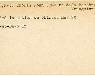 World War II, Vindicator, Thomas John Golden, USMC, Youngstown, wounded, Okinawa, 1945, Trumbull