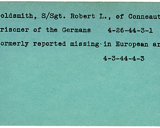 World War II, Vindicator, Robert L. Goldsmith, Conneaut, prisoner, Germany, 1944, missing, Europe