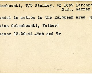 World War II, Vindicator, Stanley Golembowski, Warren, wounded, Europe, Julius Golembowski, 1944, Mahoning, Trumbull