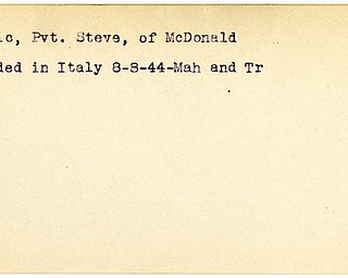 World War II, Vindicator, Steve Golubic, McDonald, wounded, Italy, 1944, Mahoning, Trumbull