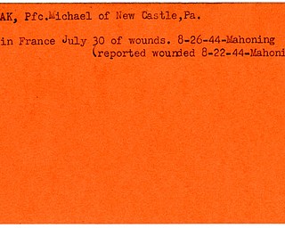 World War II, Vindicator, Michael Gomulak, New Castle, killed, wounded, 1944, Mahoning