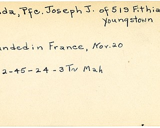 World War II, Vindicator, Joseph J. Gonda, Youngstown, wounded, France, 1945, Mahoning, Trumbull