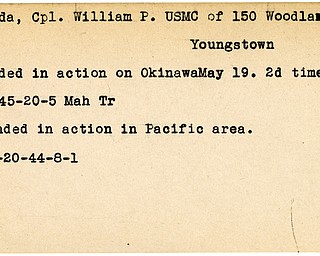 World War II, Vindicator, William P. Gonda, USMC, Youngstown, wounded, Okinawa, 1945, Mahoning, Trumbull, Pacific, 1944