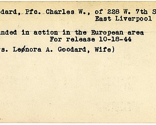 World War II, Vindicator, Charles W. Goodard, East Liverpool, wounded, Europe, 1944, Lenora A. Goodard